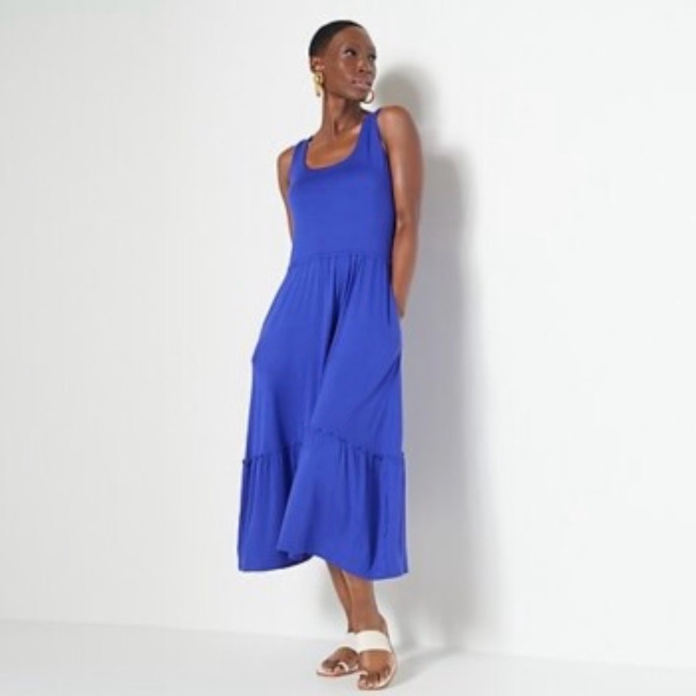 Jason Wu Knit Midi Dress Royal Blue Sleeveless Scoop Neck XXS